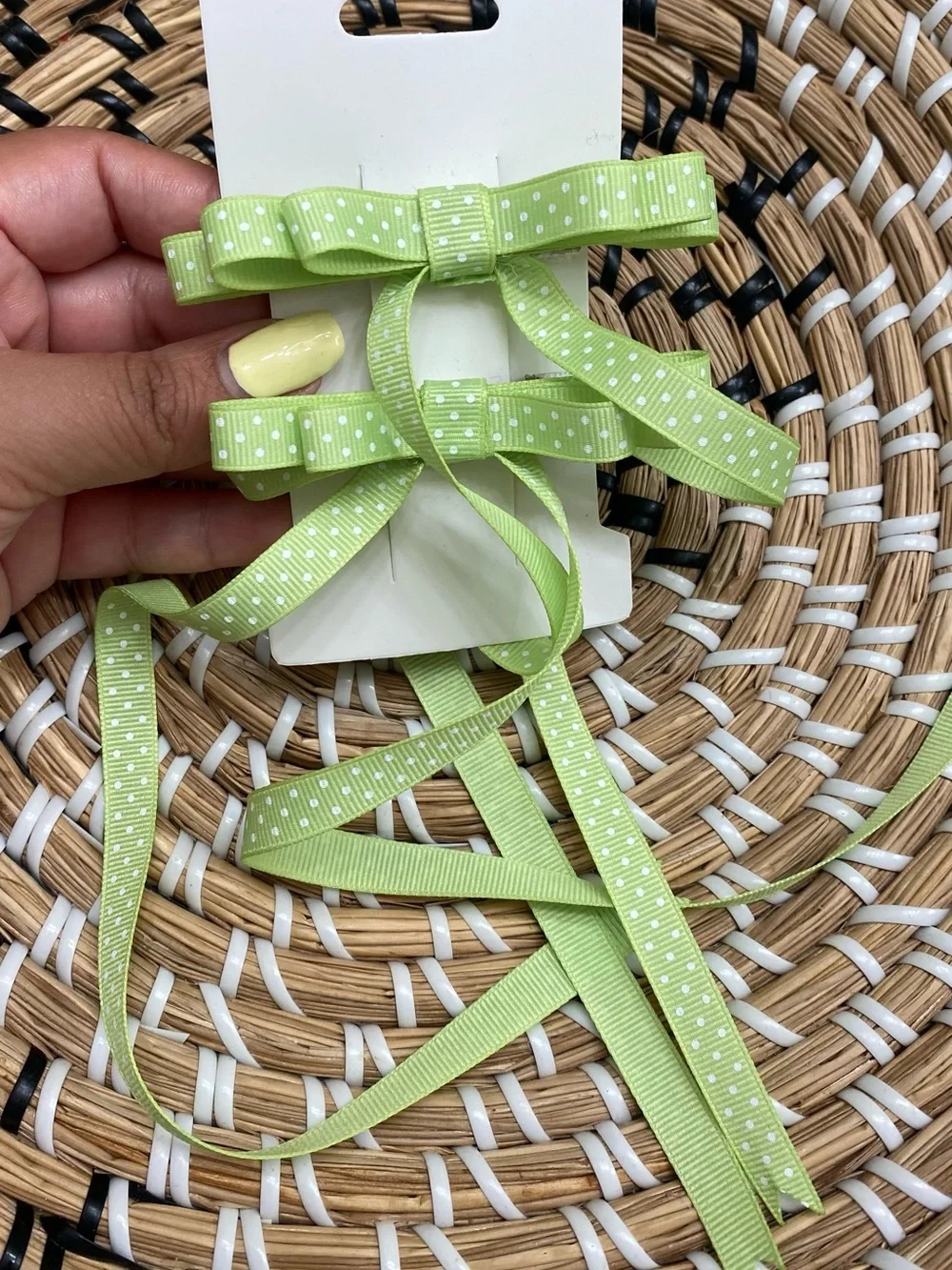 Lime Green Polka Dot Pigtail Hair Bows